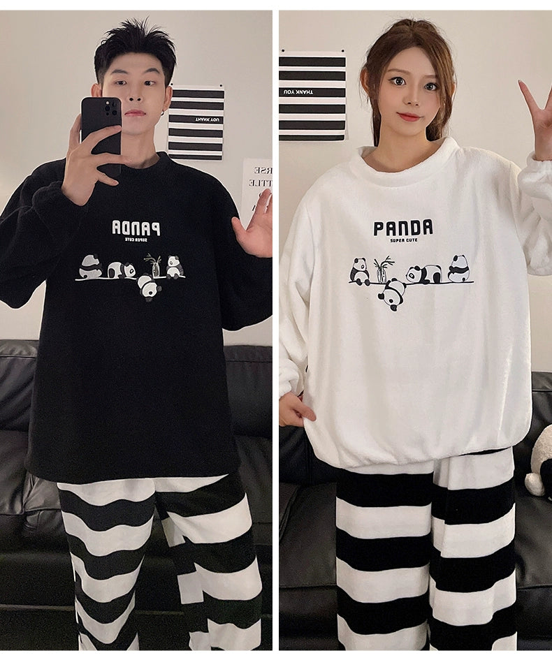 Autumn and Winter Coral Fleece Couple Pajamas Women's Flannel Cartoon Cute Women's Suit Winter Men's Home Wear