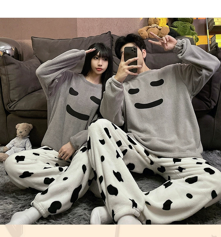 Autumn and Winter Coral Fleece Couple Pajamas Women's Flannel Cartoon Cute Women's Suit Winter Men's Home Wear
