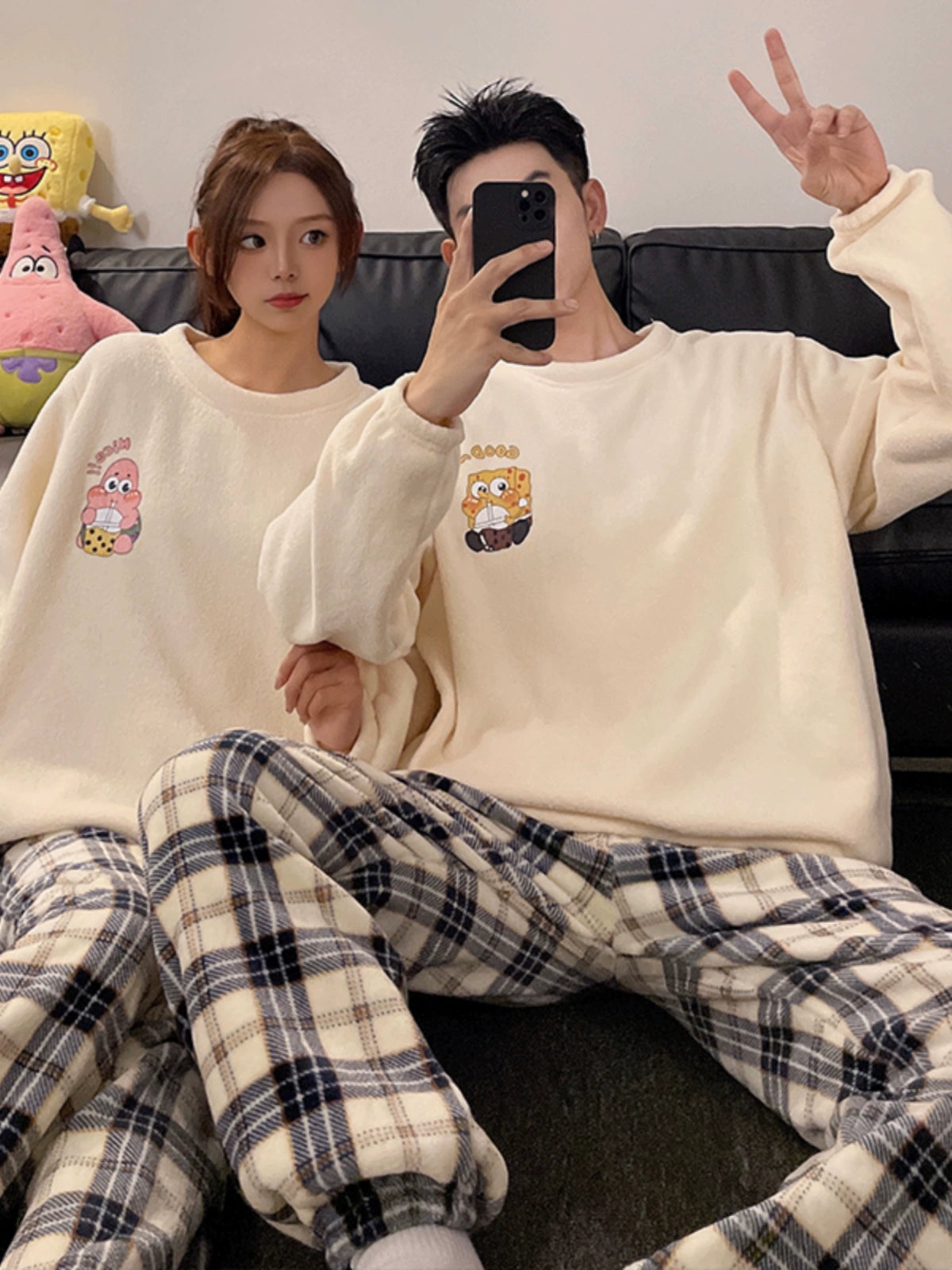 Couple Pajamas Women's Coral Fleece Winter Thickened Fleece-lined Autumn and Winter Day Flannel Plus Size Men's Home Wear Suit