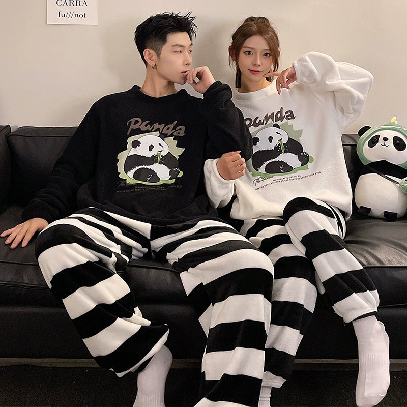 Couple Pajamas Women's Coral Fleece Winter Thickened Fleece-lined Autumn and Winter Day Flannel Plus Size Men's Home Wear Suit