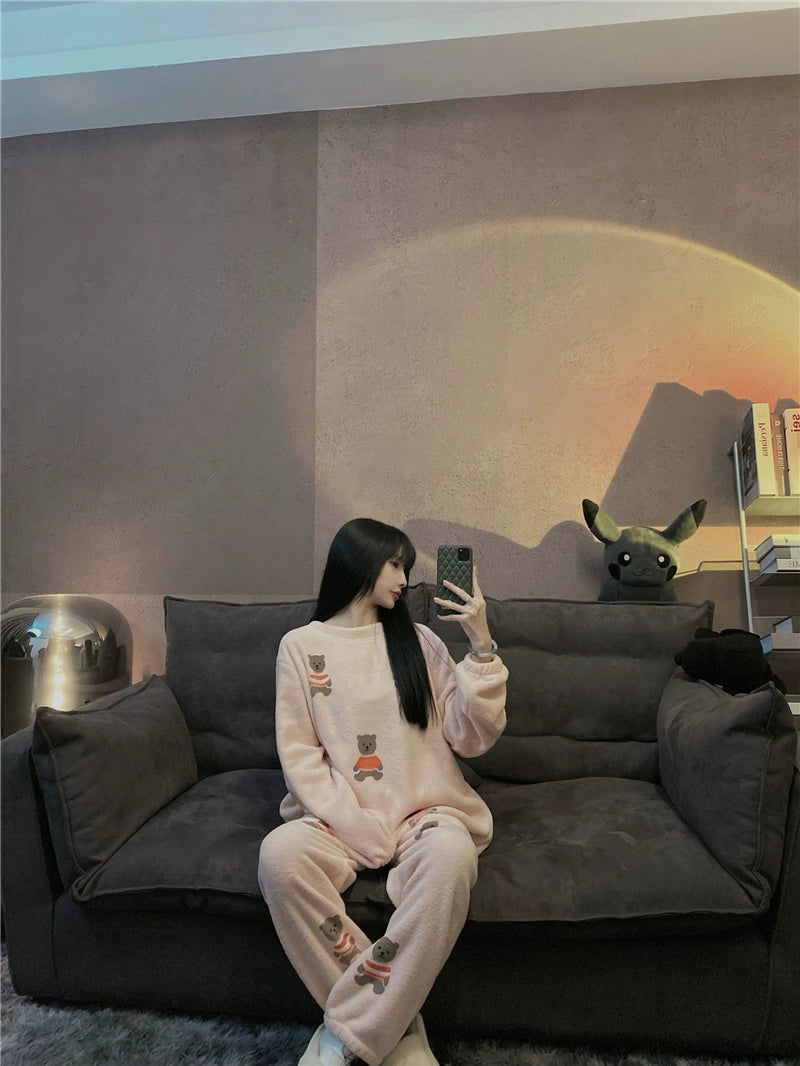 South Korea Bear Women's Thickened Flannel Couple Pajamas