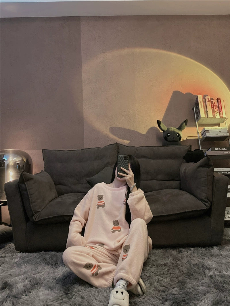 South Korea Bear Women's Thickened Flannel Couple Pajamas
