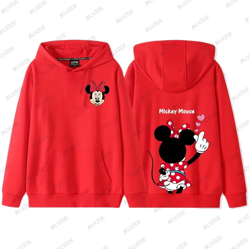 MINISO Cartoon Mickey Minnie Donald Duck Autumn Winter Long Sleeve Cotton Hoodie Women Men Sweatshirt Oversized Couple Tops