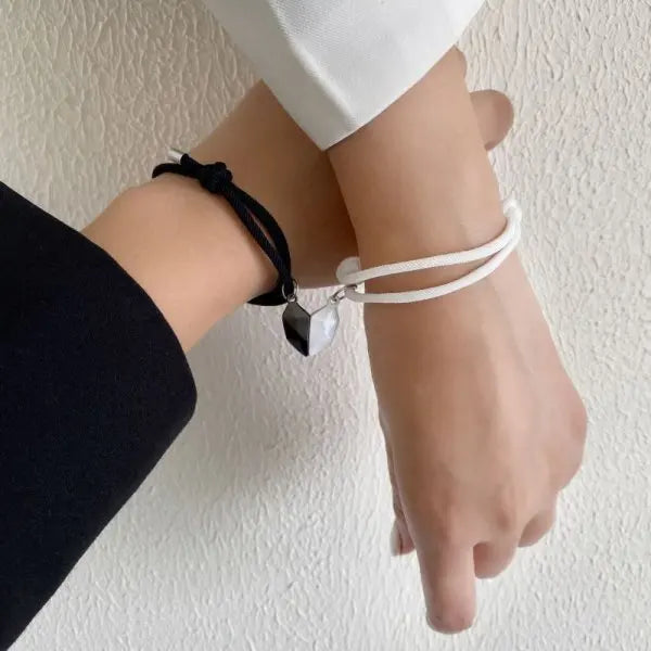 2pcs Handmade Love Magnet Couple Bracelets Set for Women Men Heart Matching Attraction Adjustable Braided Bracelet Lover Jewelry