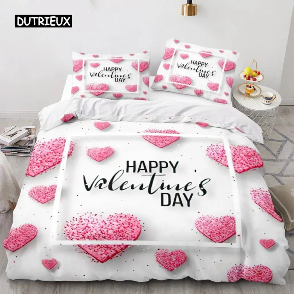 Red Love Heart Duvet Cover Luxury Romantic Theme Bedding Set For Couple Valentine's Day Gifts For Girlfriend Bedroom Decoration