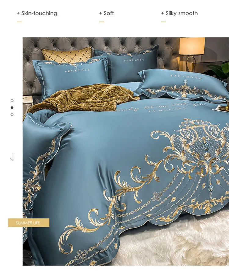 Luxury Embroidery Bedding Set Satin Double Duvet Cover Pillowcase Bed Linens Home Textile Bed Quilt Cover Wedding Bedding Set 이불