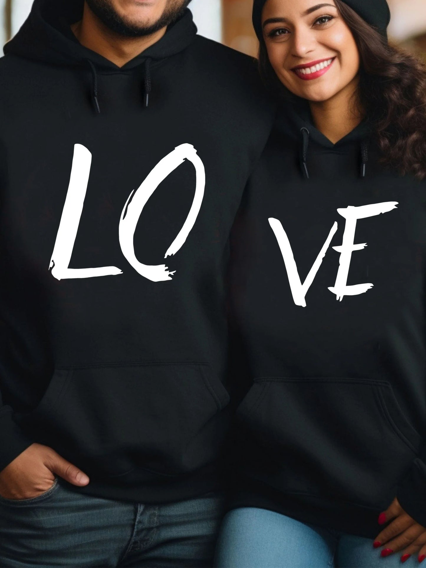 Couple Hoodies - Printed with LOVE Letter, His and Hers, Bride and Groom, Anniversary, Bridesmaid, Wife and Husband