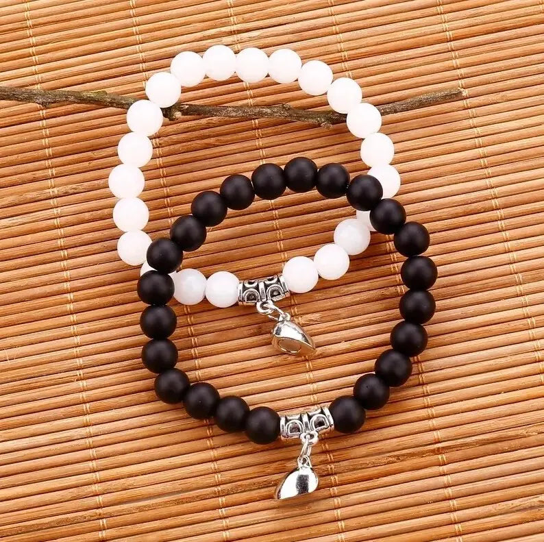 1Pair Hot Sale Love Peach Heart Magnet Bracelets For Couple Lovers Romantic Simple Frosted Stone Pink Crystal Jewelry Handwear