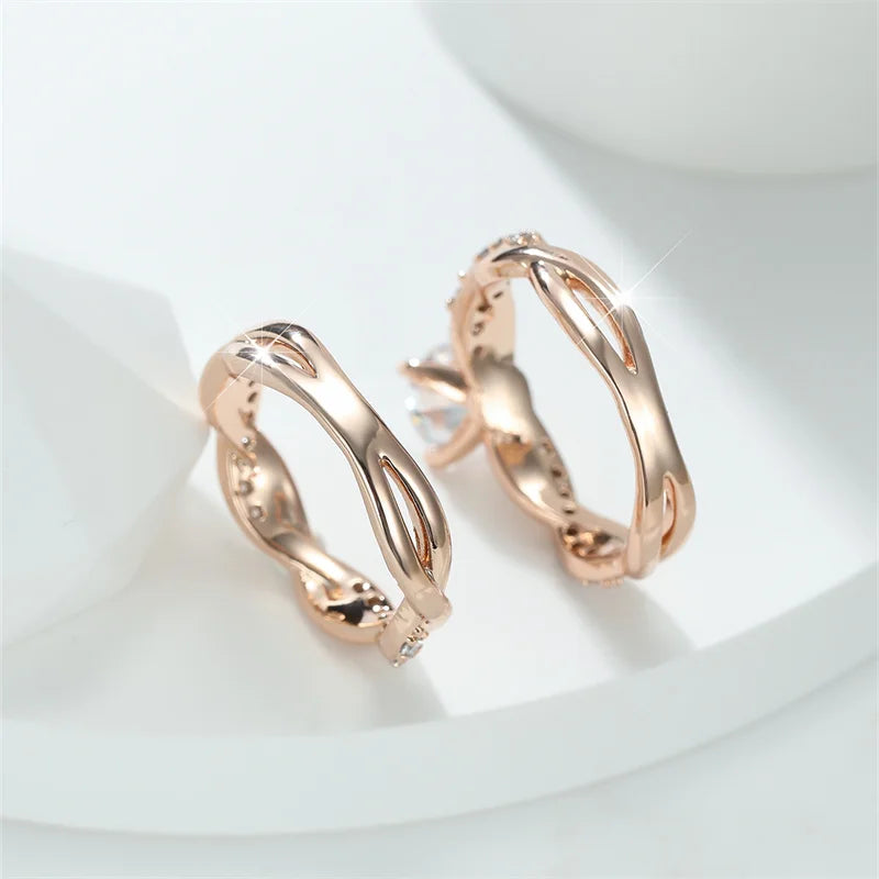 Female Round Zircon Bridal Sets Silver Gold Color White Crystal Stone Crossed Wedding Bands Promise Engagement Rings For Women