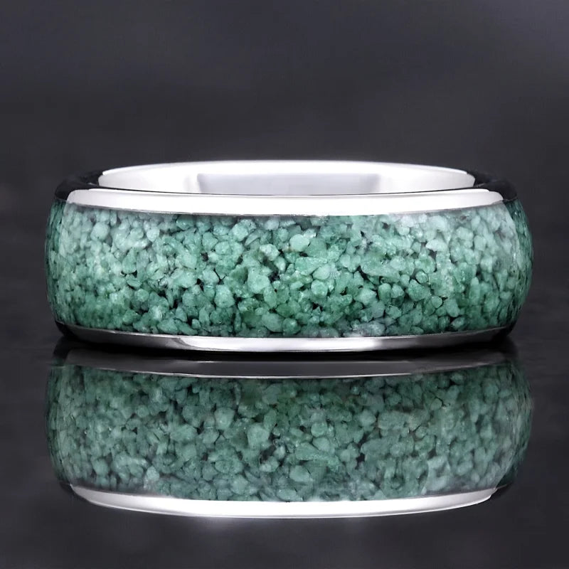 Men's Fashion Titanium Wedding Ring, 8mm Stainless Steel Style Ring, Turquoise Pattern Valentine's Day Jewelry Daily Elegance