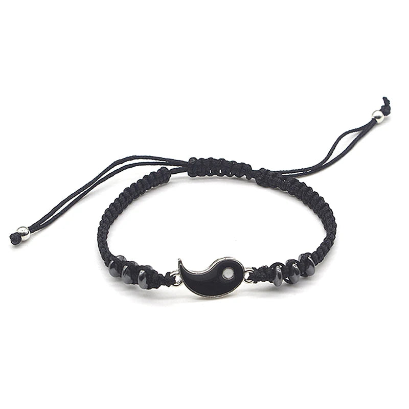 1PC Unique Simple Tai Chi Bagua Black And White Yin And Yang Rope Braided Telescopic Adjustment Bracelet For Men And Women Coupl