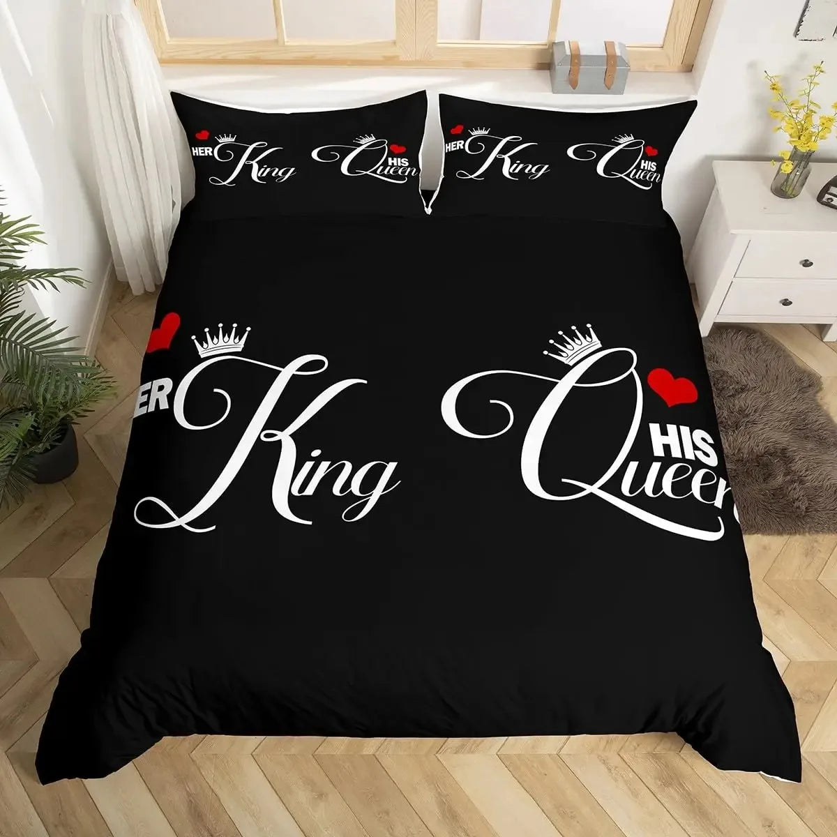 King and Queen Duvet Cover Set 2/3 Pcs Romantic Valentine's Day Bedding Set Microfiber Comforter Cover Wedding Anniversary Gifts
