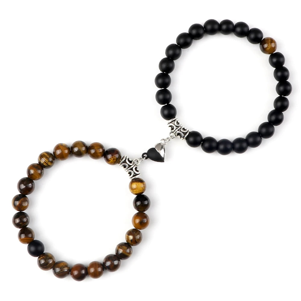 Hot Couple Yin Yang Bracelet Set Men 8mm Natural Stone Heart shape Magnet Love Braclet for Women Friendship Fashion Jewelry Gift
