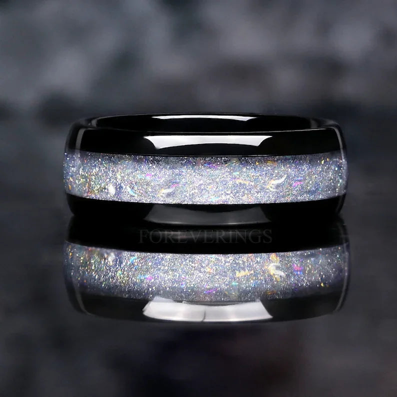 Men's Fashion Titanium Wedding Ring, 8mm Stainless Steel Style Ring, Turquoise Pattern Valentine's Day Jewelry Daily Elegance