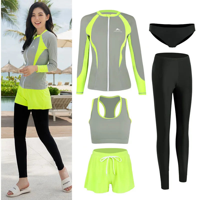 Men's Women's 3-5pcs/set Long Sleeve Rash Guards Loose Fit Swim Shirt UV Sun Protection Swimsuit Top&Bottom Fishing Run Sunsuit