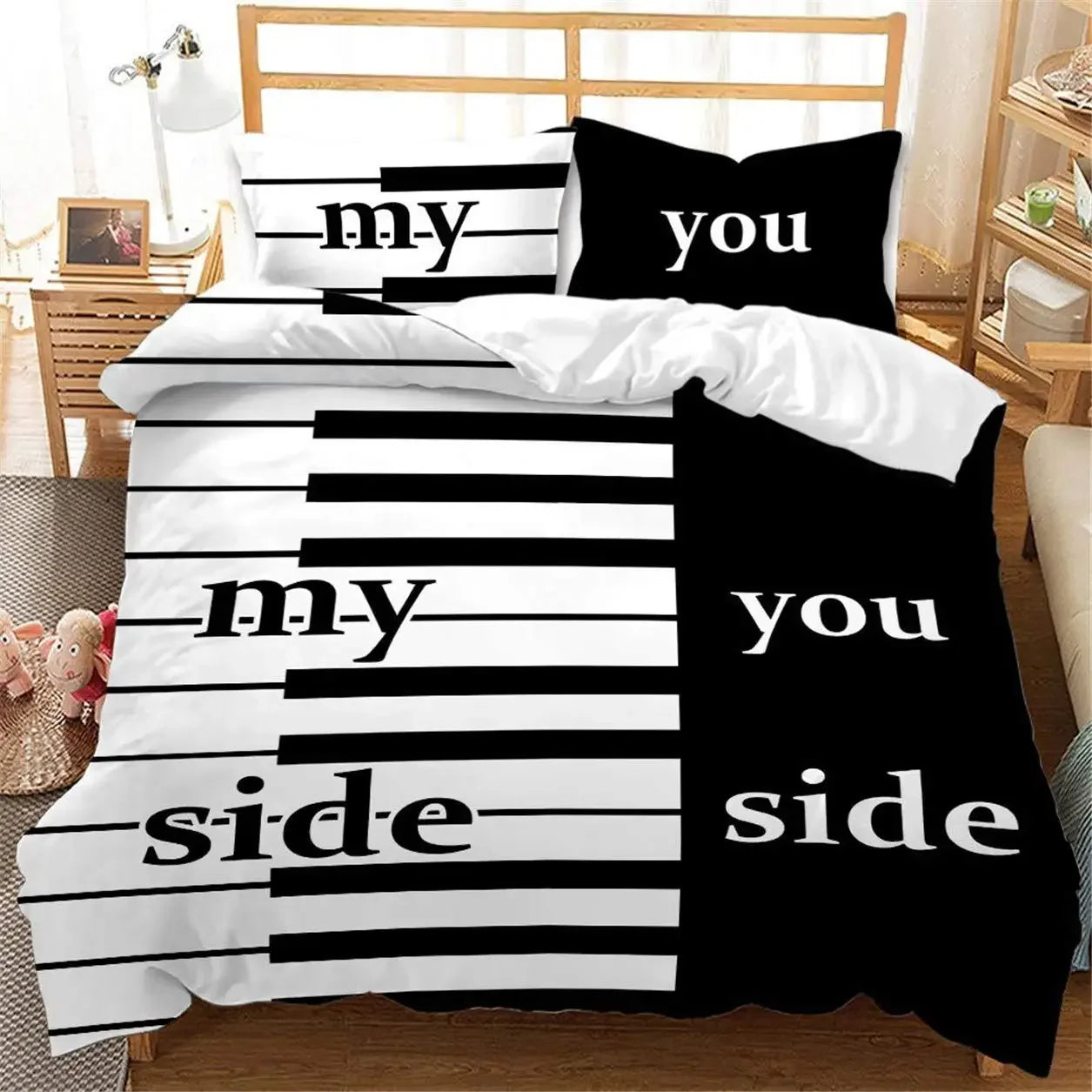 Black And White Duvet Cover Set King And Queen Bedding Set For Couple Romantic Valentine's Day Presents Polyester Duvet Cover