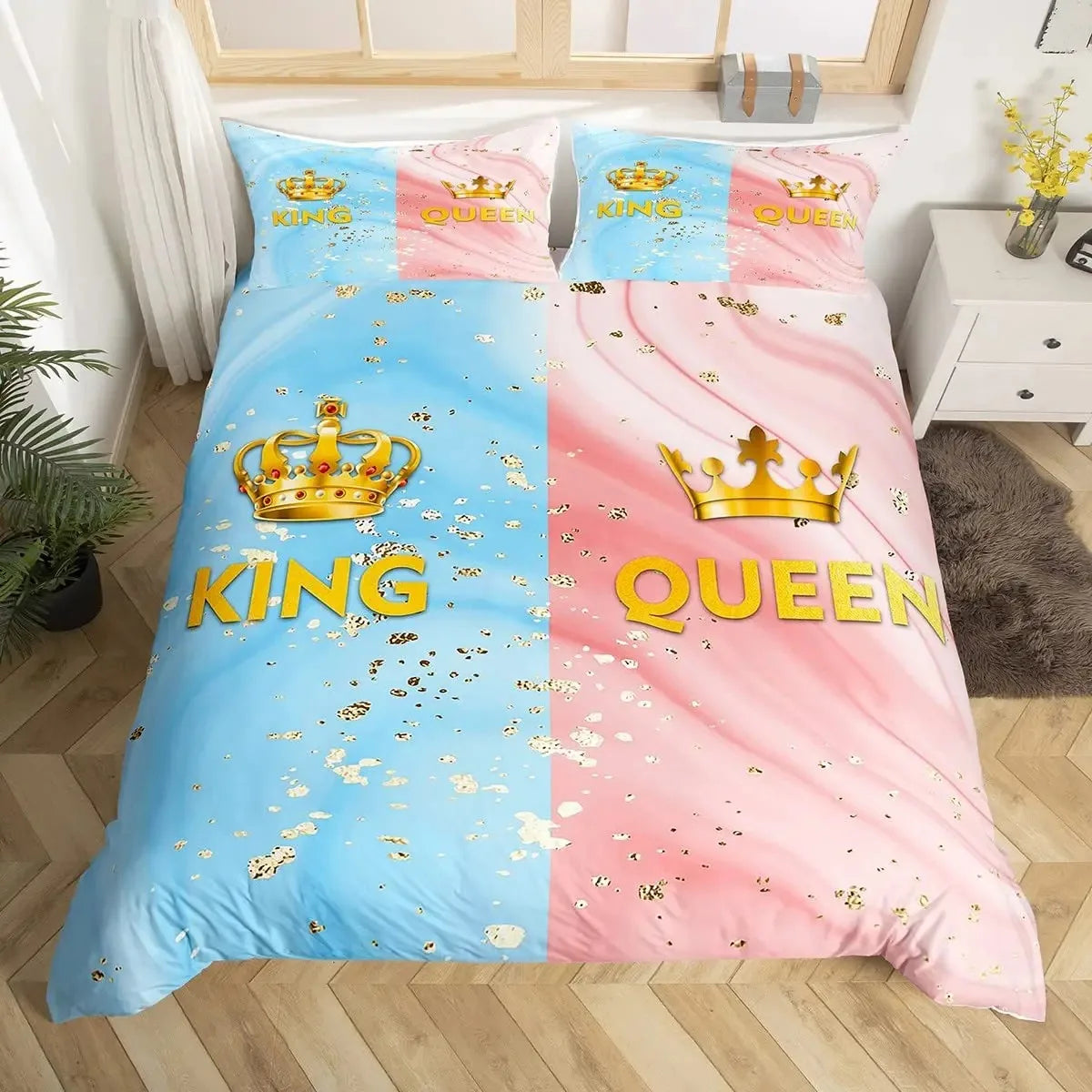 King and Queen Duvet Cover Set 2/3 Pcs Romantic Valentine's Day Bedding Set Microfiber Comforter Cover Wedding Anniversary Gifts
