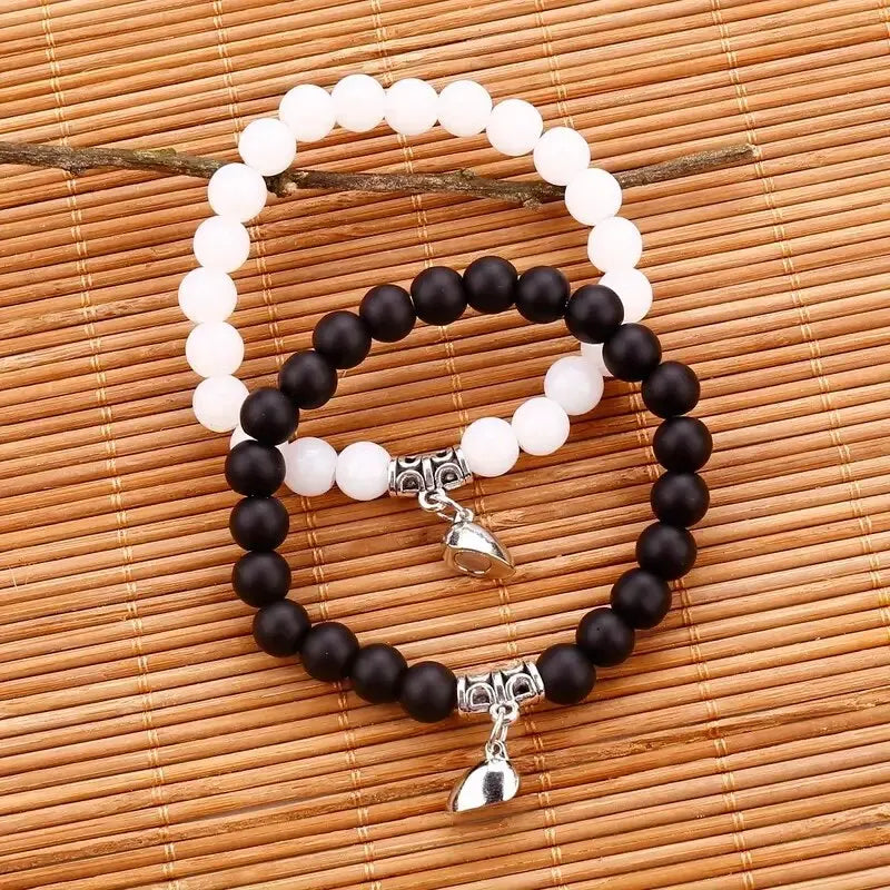 1Pair Hot Sale Love Peach Heart Magnet Bracelets For Couple Lovers Romantic Simple Frosted Stone Pink Crystal Jewelry Handwear