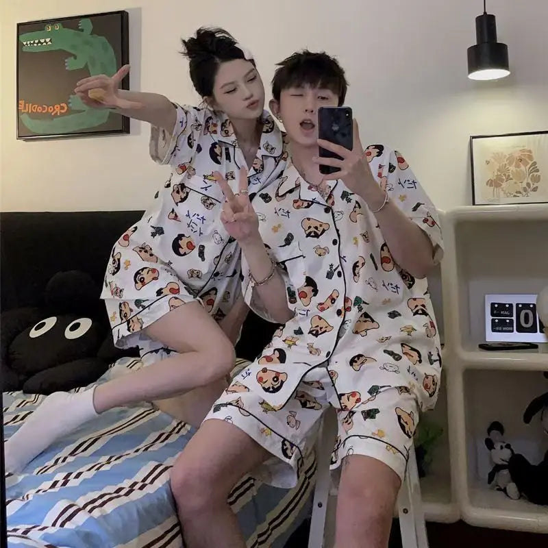 Couple Pajamas Plus Size Men'S And Women'S Summer Crayon Shin Chan Same Style Japanese Cute Cartoon Home Clothes Comfortable