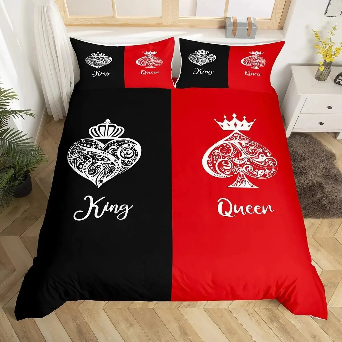 King and Queen Duvet Cover Set 2/3 Pcs Romantic Valentine's Day Bedding Set Microfiber Comforter Cover Wedding Anniversary Gifts