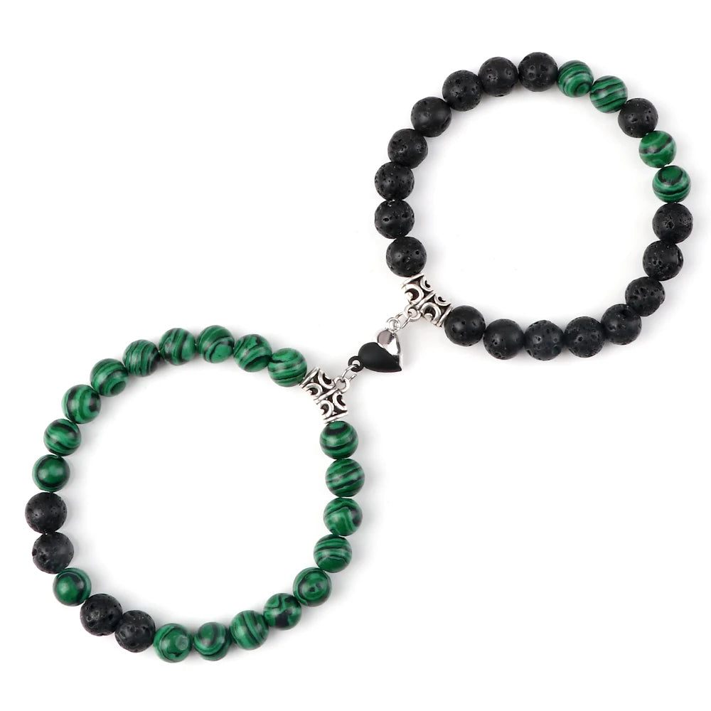 Hot Couple Yin Yang Bracelet Set Men 8mm Natural Stone Heart shape Magnet Love Braclet for Women Friendship Fashion Jewelry Gift