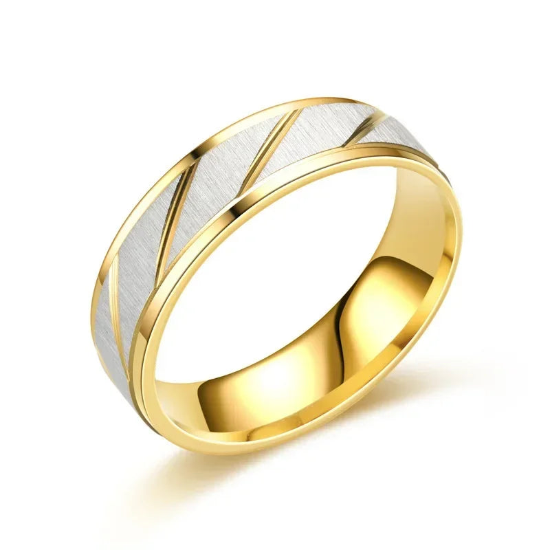 Stainless Steel Gold Color Wave Pattern Couple Ring Titanium Steel Wedding Engagement Ring Promise Ring Jewelry Gift