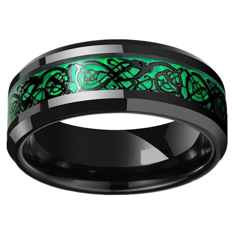 Romantic Emerald Women's Ring, Stainless Steel Dragon Pattern Men's Couple Ring Accessories Gift