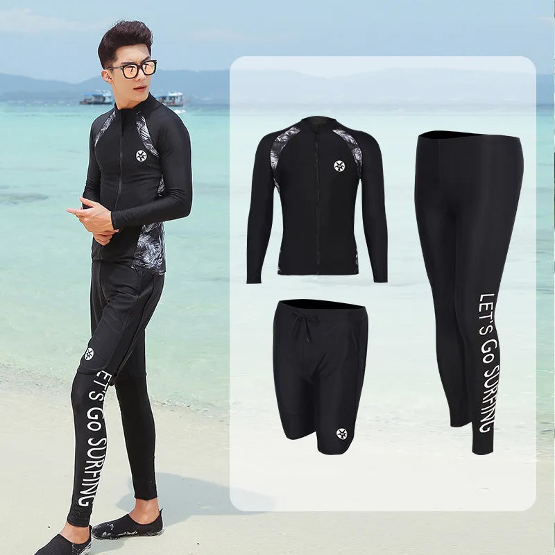 Men and Women's Full Body Zip Shirt and Leggings Set, Rashguard with Bikini, Surf Snorkeling Sun Suit, 3 PCs per Set