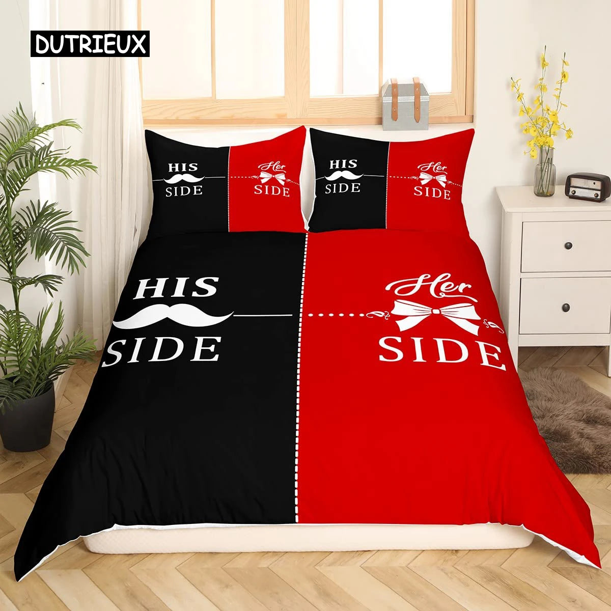 Mr Mrs Duvet Cover Set Funny Black Red Creative Twin Bedding Set Microfiber Love Man Mustache Woman Lip Romance Comforter Cover