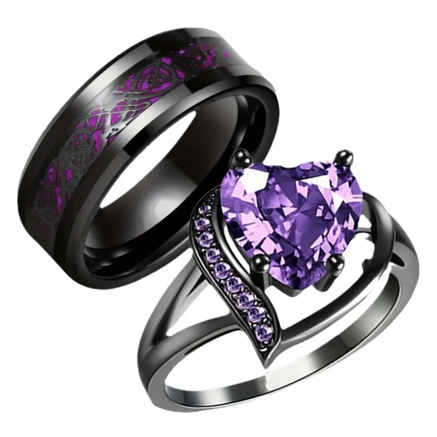 Sweet romantic love heart ring for women, men dragon pattern stainless steel couple jewelry wholesale