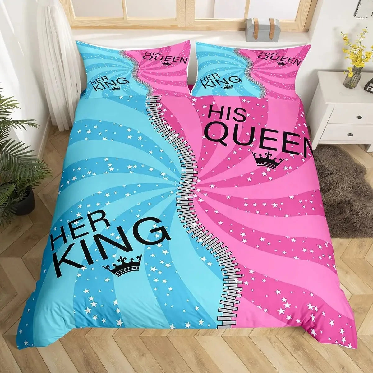 King and Queen Duvet Cover Set 2/3 Pcs Romantic Valentine's Day Bedding Set Microfiber Comforter Cover Wedding Anniversary Gifts