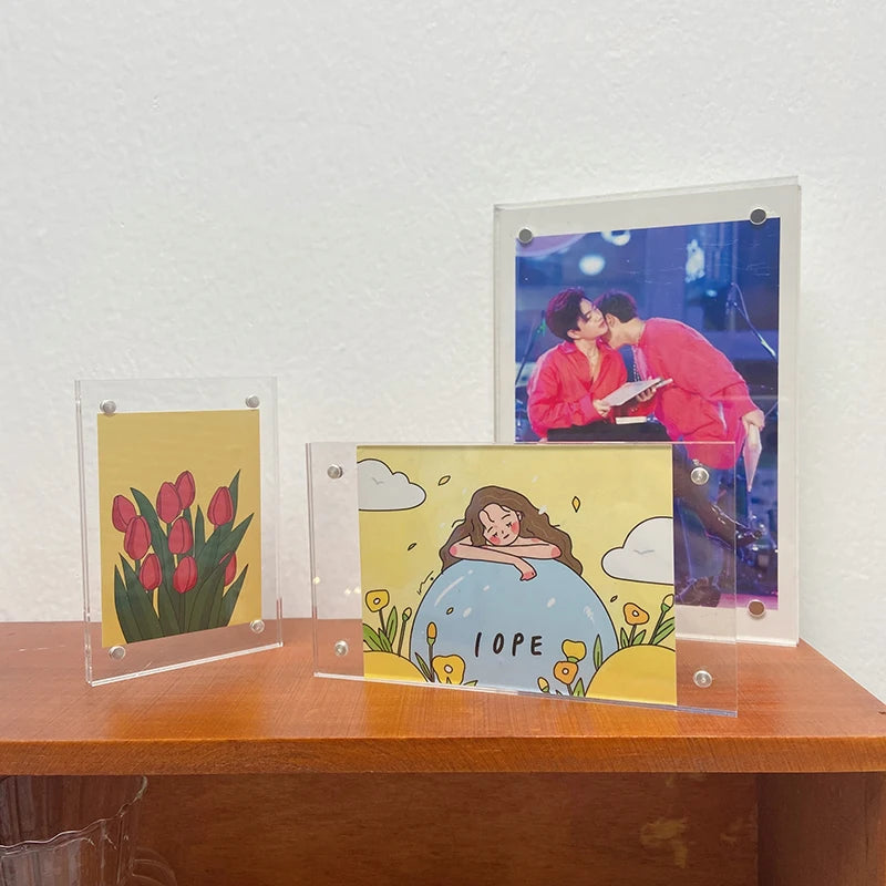 Acrylic Magnetic Frame Double Sided Clear Magnetic Photo Frames Mini Picture Display Stand Kpop Photocard Holder Home Decor