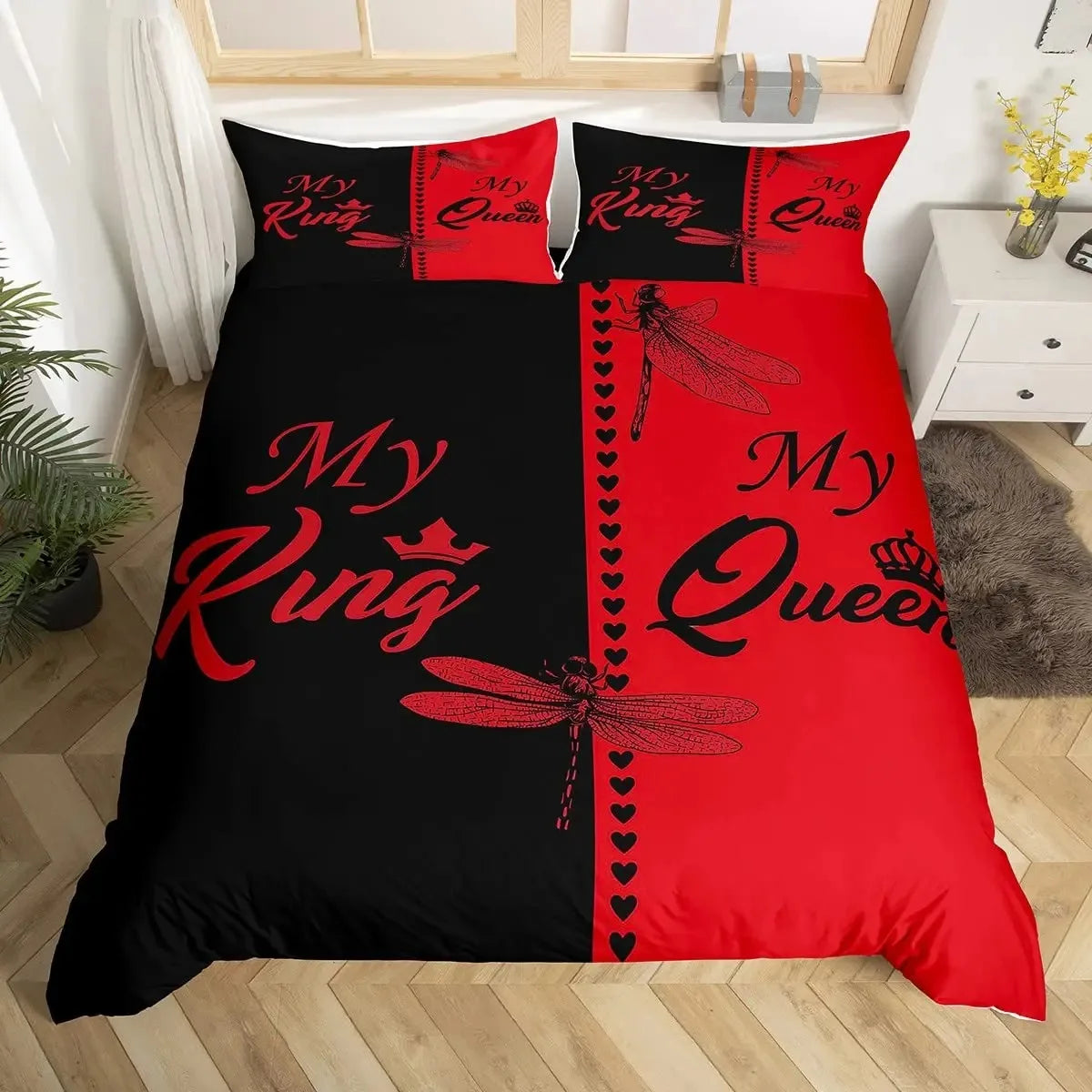 King and Queen Duvet Cover Set 2/3 Pcs Romantic Valentine's Day Bedding Set Microfiber Comforter Cover Wedding Anniversary Gifts