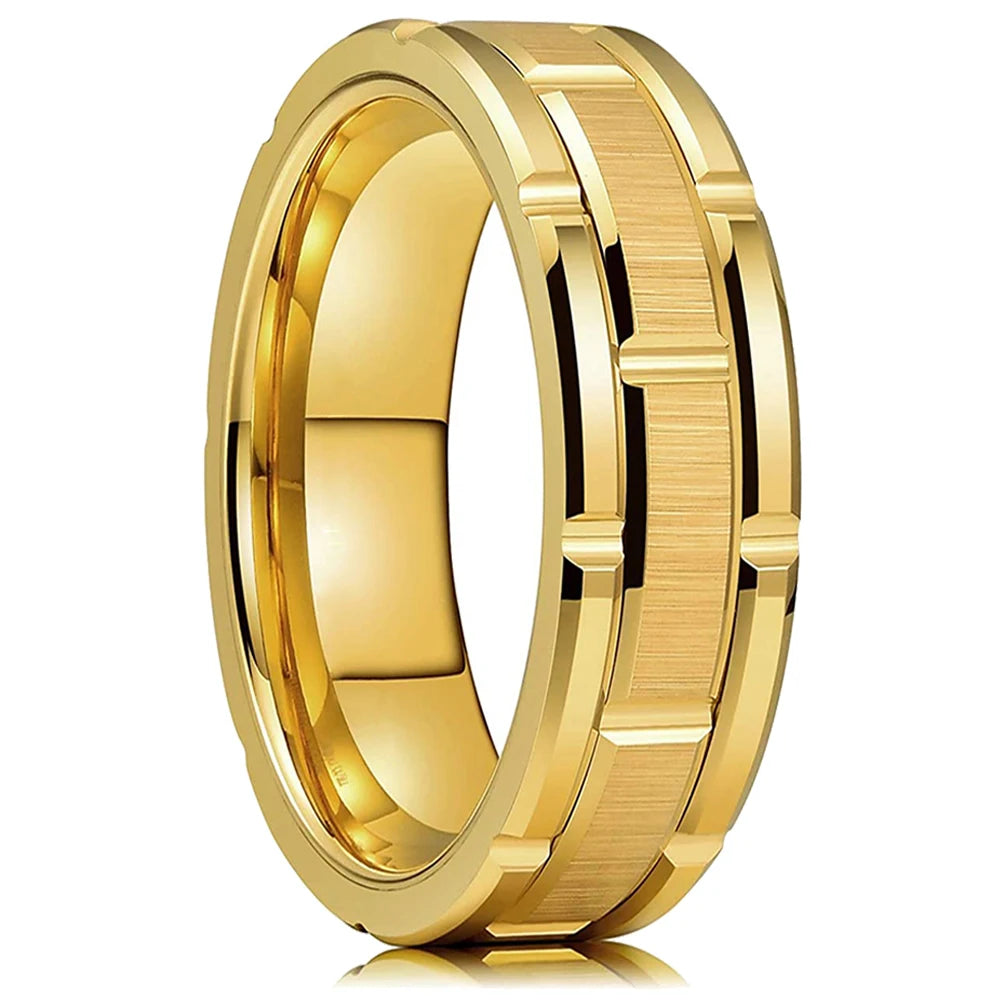 Fashion 8mm Black Tungsten Wedding Ring For Men Thin Blue Line Groove Black Brushed Ladder Edge Ring Men's Wedding Band Jewelry