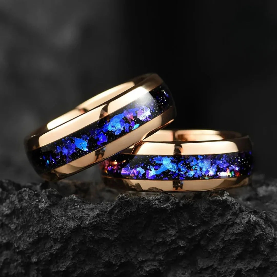 Men's Fashion Titanium Wedding Ring, 8mm Stainless Steel Style Ring, Turquoise Pattern Valentine's Day Jewelry Daily Elegance