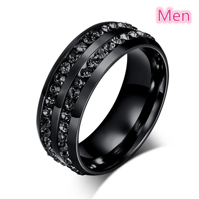 Popular Couple Romantic Couple Ring Fashion Jewelry Anniversary Wedding Black Heart Cubic Zirconia Ring Set Lover Gift