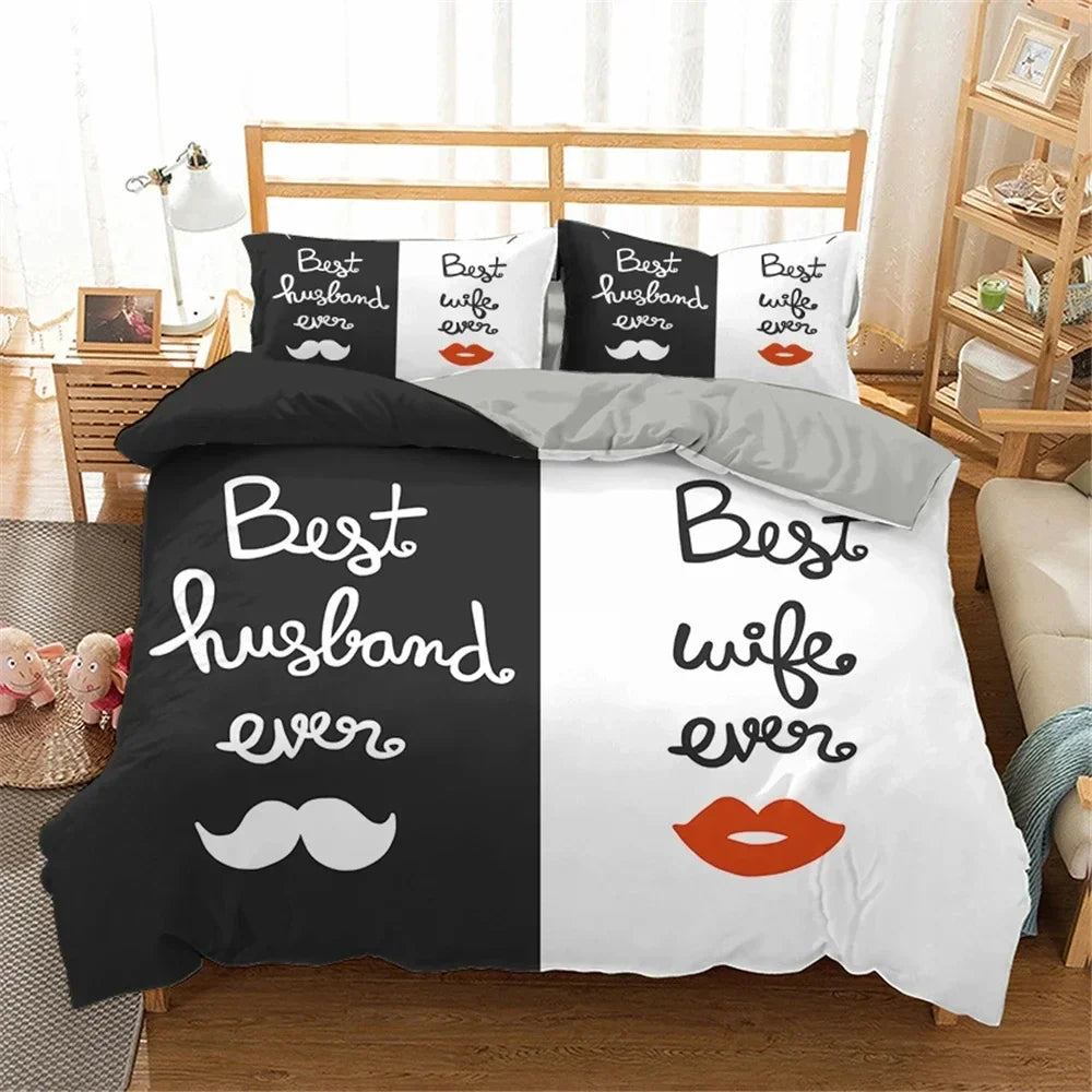 Couples Modern Duvet Cover Queen 220x240 260x240 Crown Bedding Set Black White Bed Cover For Double Bed 2 sp Adult Bedroom Set