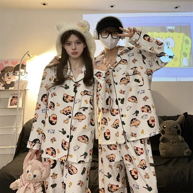 Couple Pajamas Plus Size Men'S And Women'S Summer Crayon Shin Chan Same Style Japanese Cute Cartoon Home Clothes Comfortable