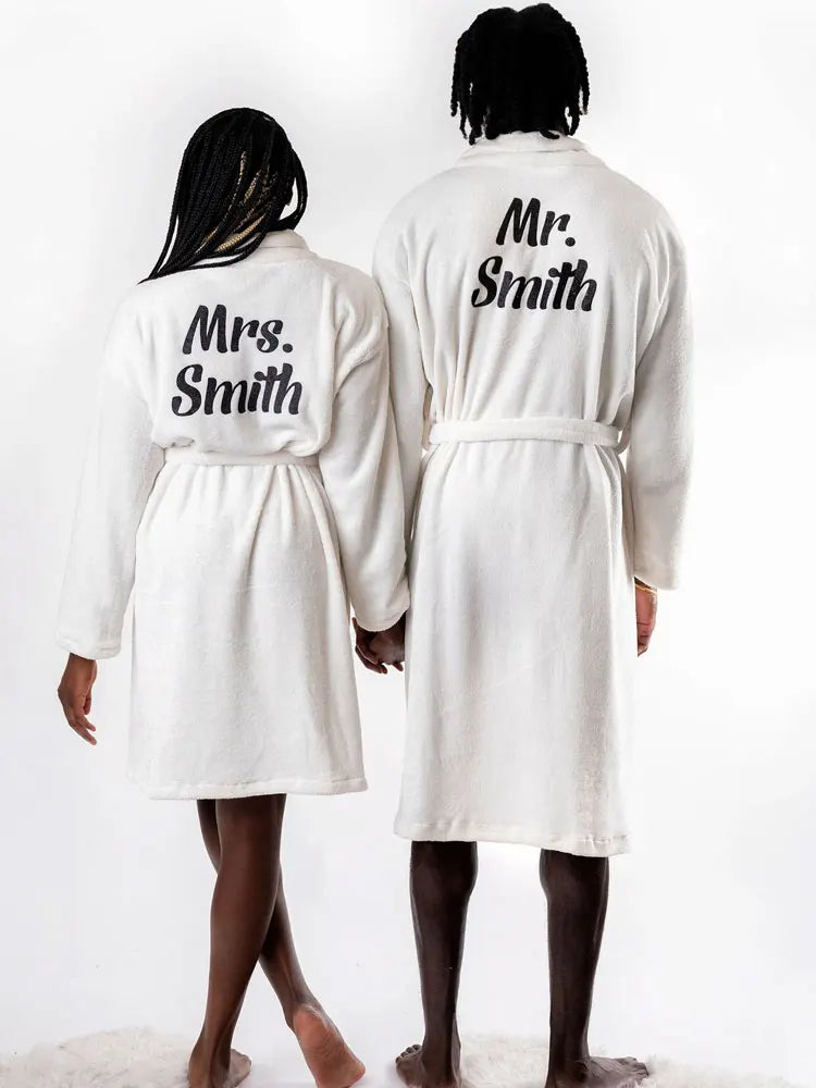 Personalized Plush Flannel Bathrobes Customized Bathrobes His Hers Names Bath Robes Wedding Gifts Couple Winter Robes King Queen
