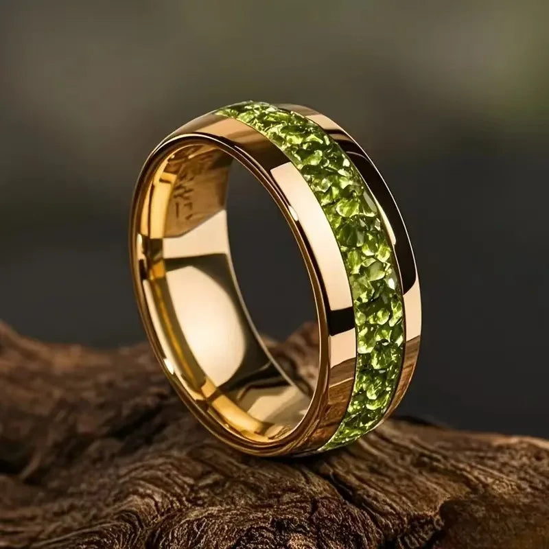 Men's Fashion Titanium Wedding Ring, 8mm Stainless Steel Style Ring, Turquoise Pattern Valentine's Day Jewelry Daily Elegance