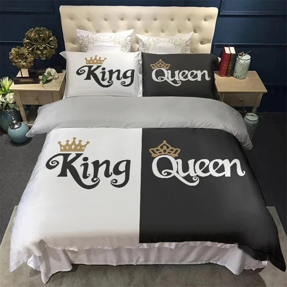 Couples Modern Duvet Cover Queen 220x240 260x240 Crown Bedding Set Black White Bed Cover For Double Bed 2 sp Adult Bedroom Set