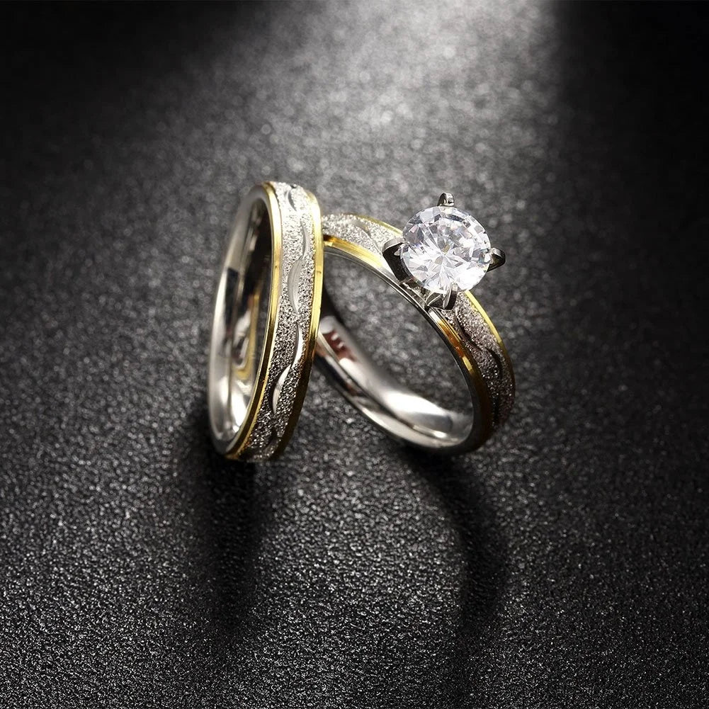 Fashion Couple Rings Exquisite Rhinestones Zirconia Rings Men Stainless Steel Ring Wedding Anniversary Jewelry Gifts Wholesale