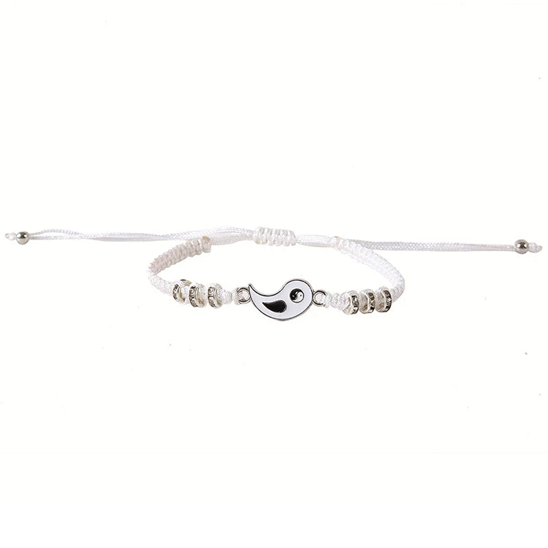 1PC Unique Simple Tai Chi Bagua Black And White Yin And Yang Rope Braided Telescopic Adjustment Bracelet For Men And Women Coupl