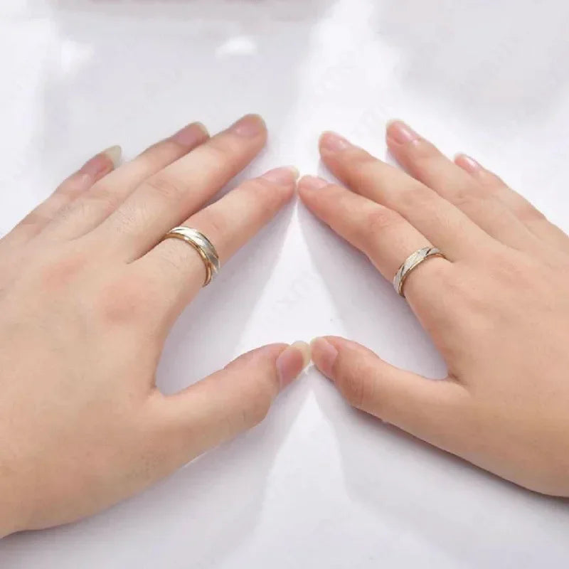 Stainless Steel Gold Color Wave Pattern Couple Ring Titanium Steel Wedding Engagement Ring Promise Ring Jewelry Gift