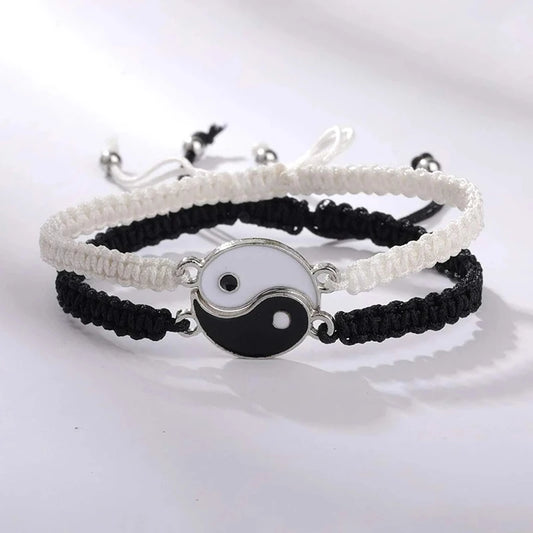 1PC Unique Simple Tai Chi Bagua Black And White Yin And Yang Rope Braided Telescopic Adjustment Bracelet For Men And Women Coupl