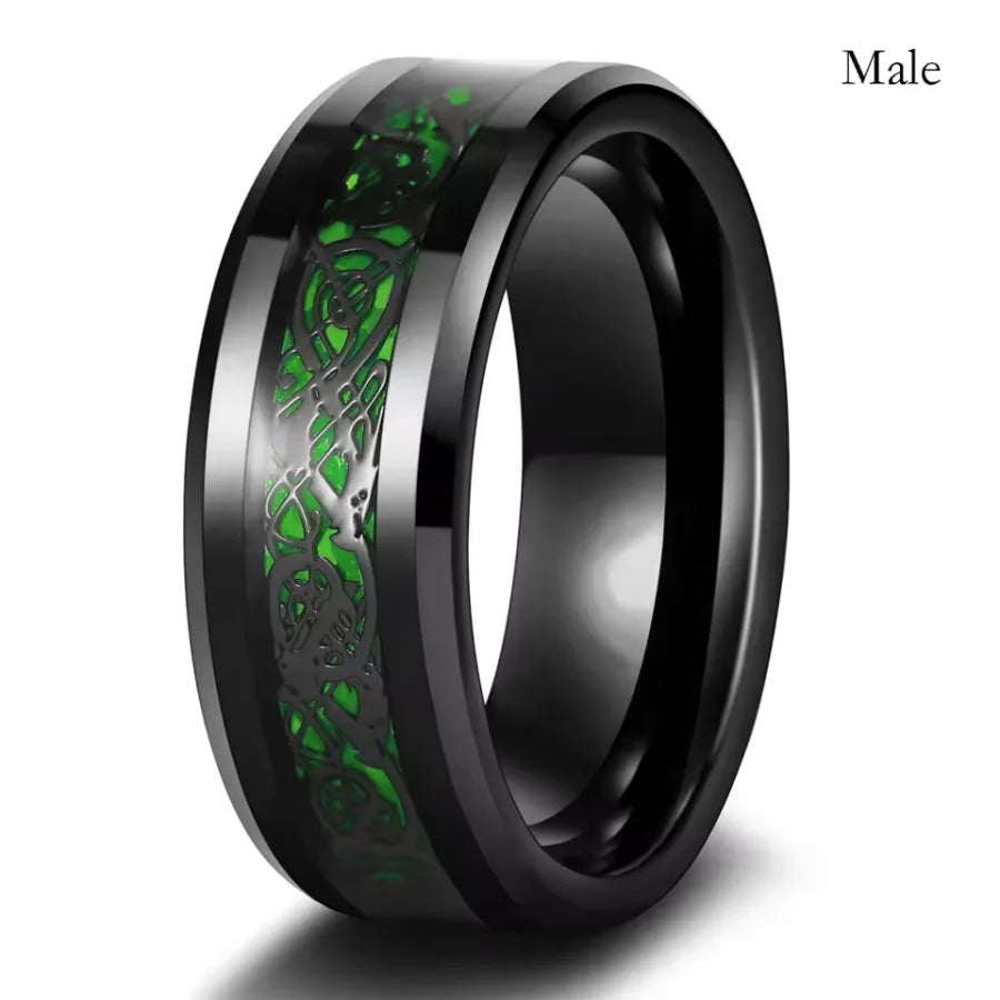Fashion Couple Rings Romantic Women Heart Blue Rhinestones Zircon Ring Men Stainless Steel Celtic Dragon Ring Jewelry Wholesale