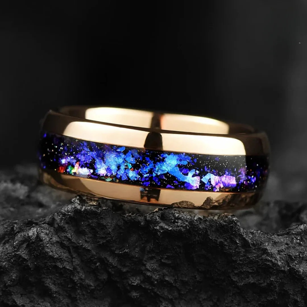Men's Fashion Titanium Wedding Ring, 8mm Stainless Steel Style Ring, Turquoise Pattern Valentine's Day Jewelry Daily Elegance