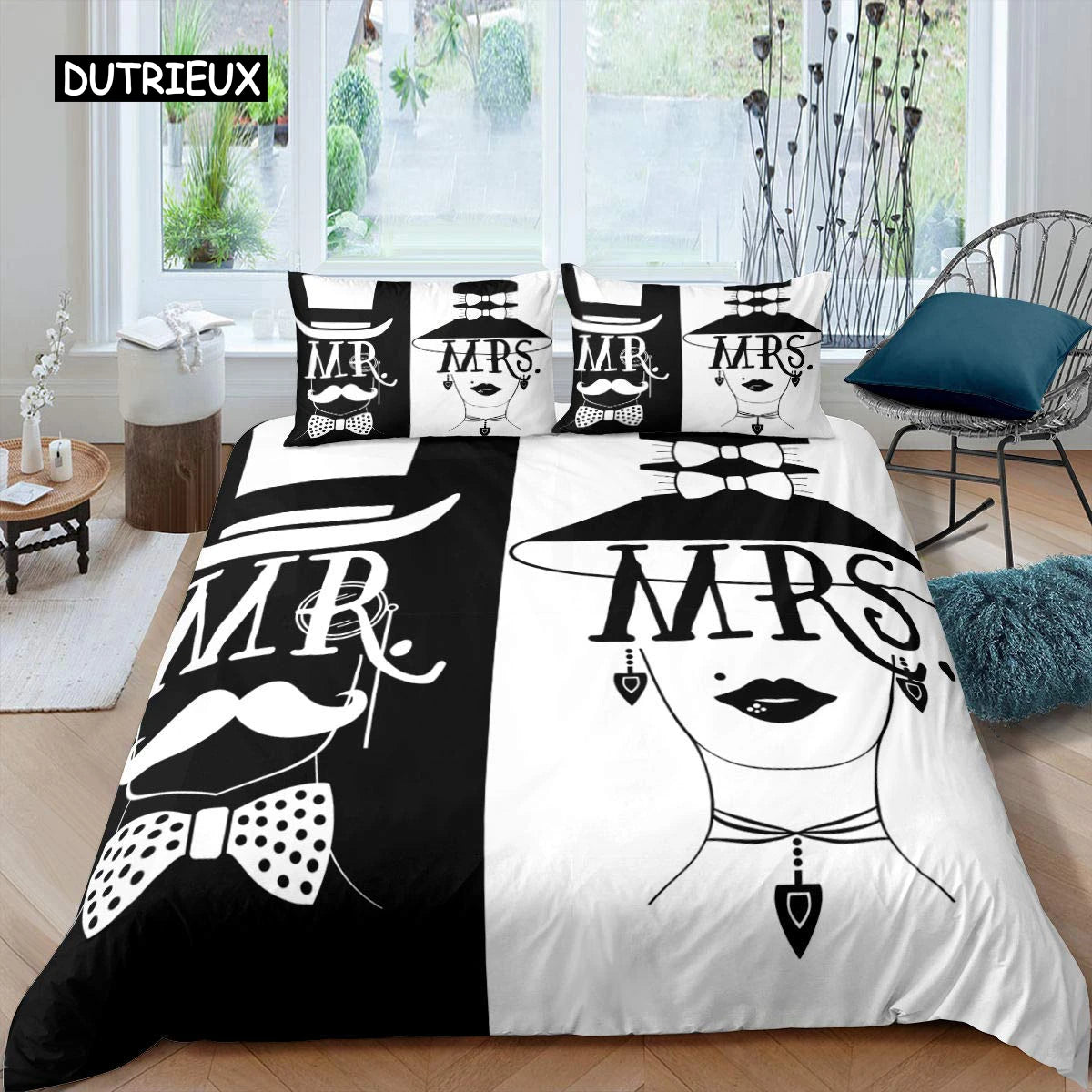 Mr Mrs Duvet Cover Set Funny Black Red Creative Twin Bedding Set Microfiber Love Man Mustache Woman Lip Romance Comforter Cover