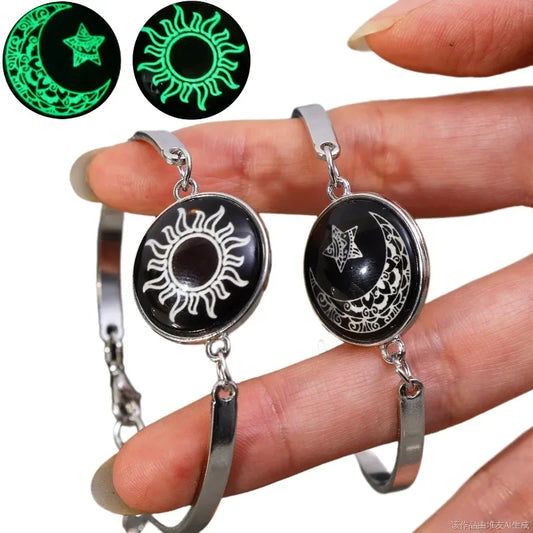 1/2Pcs Romantic Luminous Bracelets for Women Men Sun Moon Couple Metal Rope Matching Bracelet Valentine's Day Jewelry Gifts