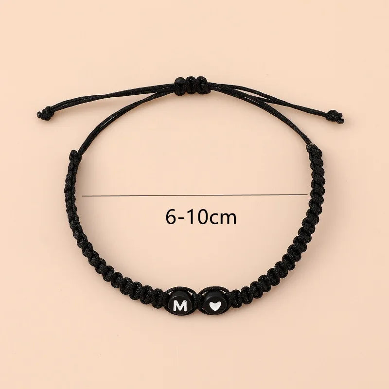 Couple 26 letter initial heart-shaped bracelet, hand adjustable A-Z name woven bracelet suitable for male and female friendship